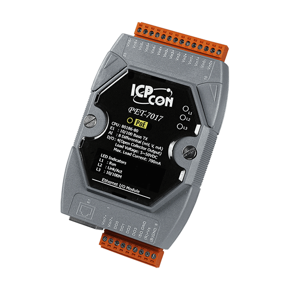 PET-7017-10 10/20-channel Analog Input Module with High Voltage Protection PoE Module