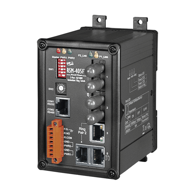 RSM-405FT 5-Port Real-time Redundant Ring Switch with 2-Fiber Port (Multi Mode, ST Connector) with metal case
