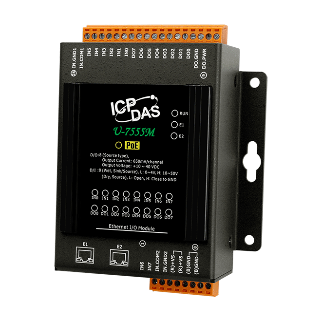 U-7555M OPC UA I/O Module with 8-ch DI, 8-ch DO & 2-port Ethernet Switch