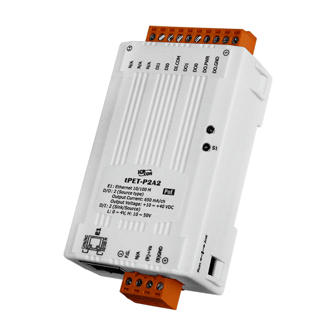 tPET-P2C2 2-ch Digital Input & 2-ch Digital Output (NPN, Sink) PoE module