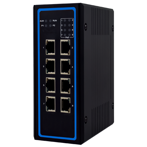 EHG6408-8PoE-24V 8-Port Unmanaged Gigabit Ethernet Switch with 8 PoE ports, 24 VDC PoE booster