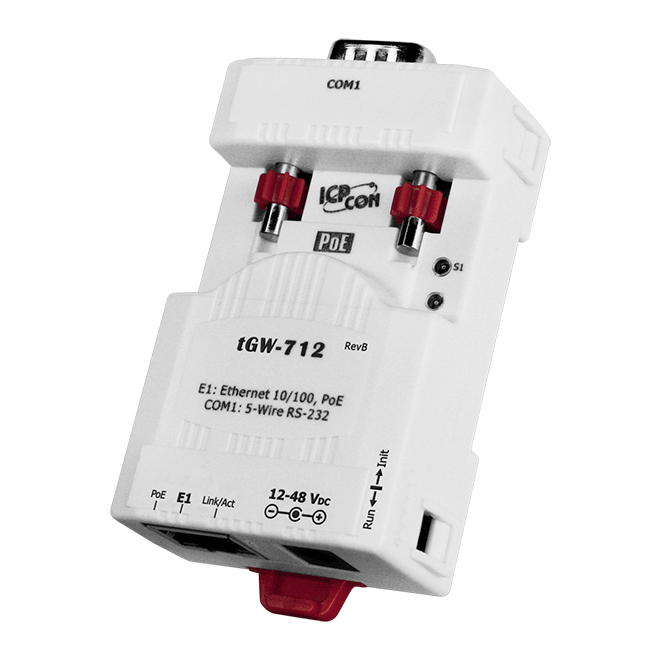 tGW-712 Tiny Modbus/TCP to RTU/ASCII Gateway with PoE & 1 RS-232 port