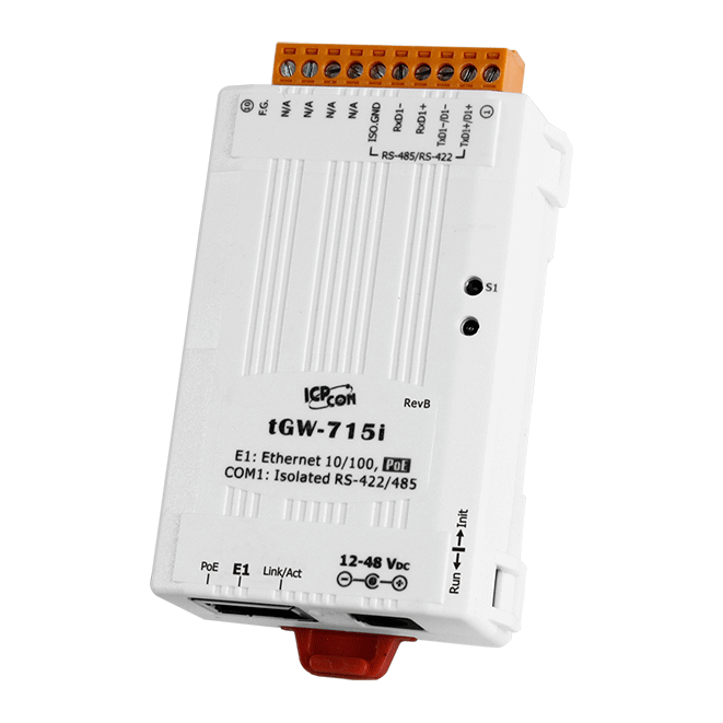 tGW-715i Tiny Modbus/TCP to RTU/ASCII Gateway with PoE & 1 Isolated RS-422/RS-485 port