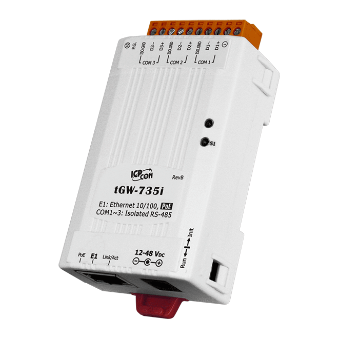 tGW-735i Tiny Modbus/TCP to RTU/ASCII Gateway with PoE & 3 Isolated RS-485 ports