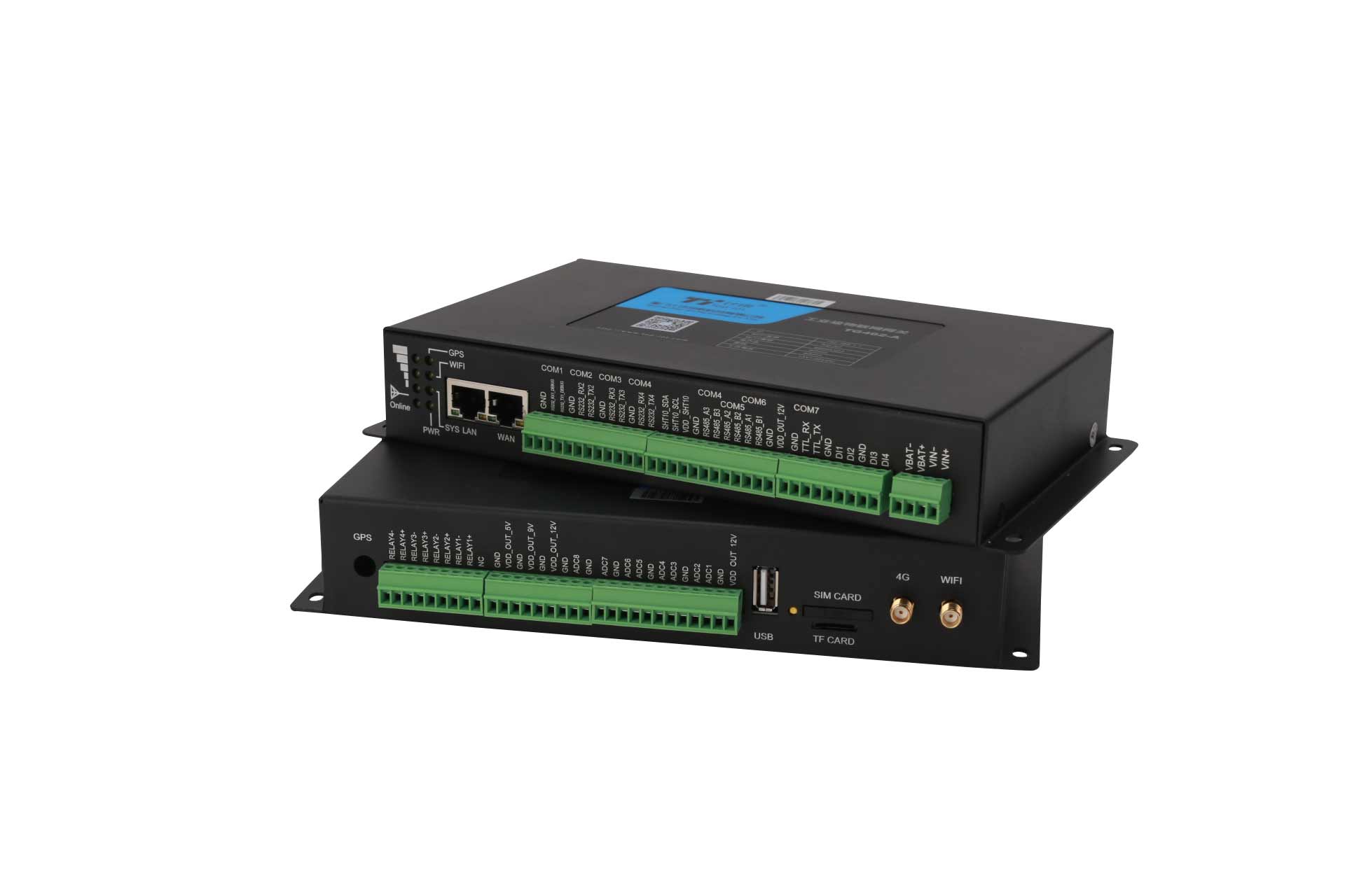 TG462-LQE-1WG Industrial 4G Edge Gateway with GPS, 2.4G WIFI, 4-RS-232, 3-RS-485, 1-I2C, 1-TTL, 8-AI, 4-DI, 4-Relay & 5-Power Output
