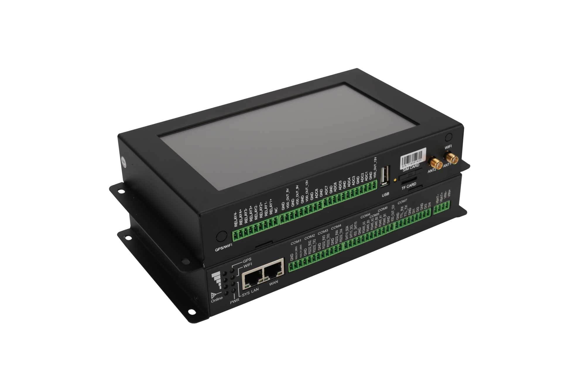 TG462S-LQE-WG Industrial 4G Edge Gateway with 7" Touch Screen, GPS & 2.4G WIFI, 4-RS-232, 3-RS-485, 1-I2C, 1-TTL, 8-AI, 4-DI, 4-Relay & 5-Power Output