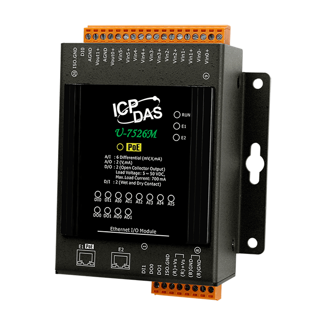 U-7526M OPC UA I/O Module with 2-ch DI, 2-ch DO, 6-ch AI, 2-ch AO & 2-port Ethernet Switch