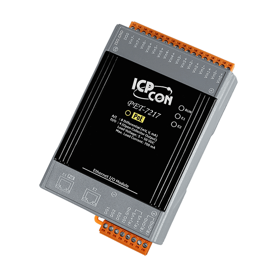 PET-7217 Ethernet I/O Module with 2-port Ethernet Switch, 8-ch RMS Input & 4-ch DO (PoE)