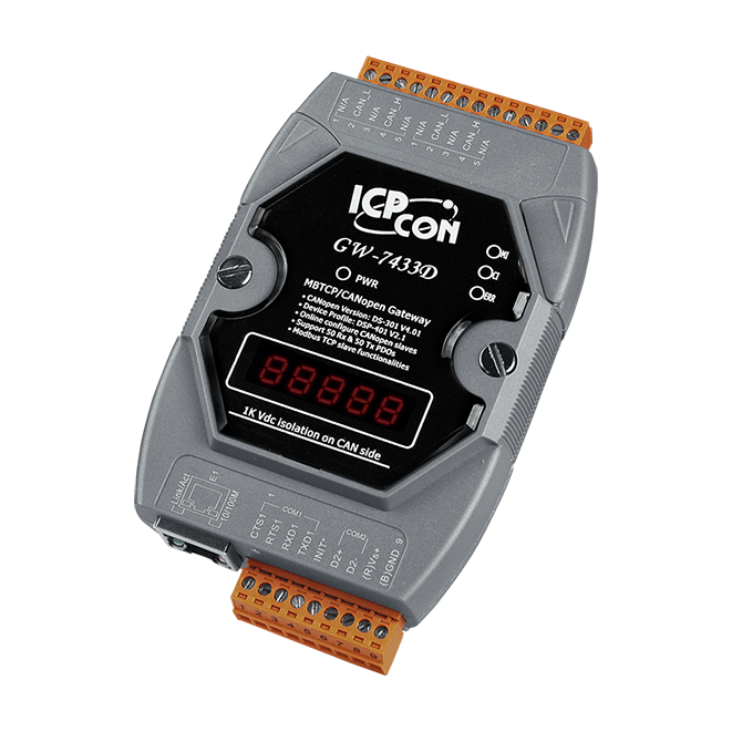 GW-7433D Modbus TCP server/RTU slave to CANopen Master Gateway