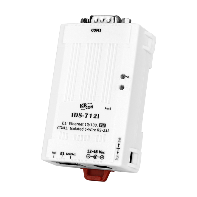 tDS-712i Tiny (1x Isolated RS-232, DB9 Male) Serial-to-Ethernet Device Server with PoE