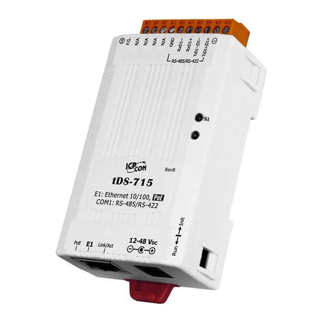 tDS-715 Tiny (1x RS-422/485) Serial-to-Ethernet Device Server with PoE
