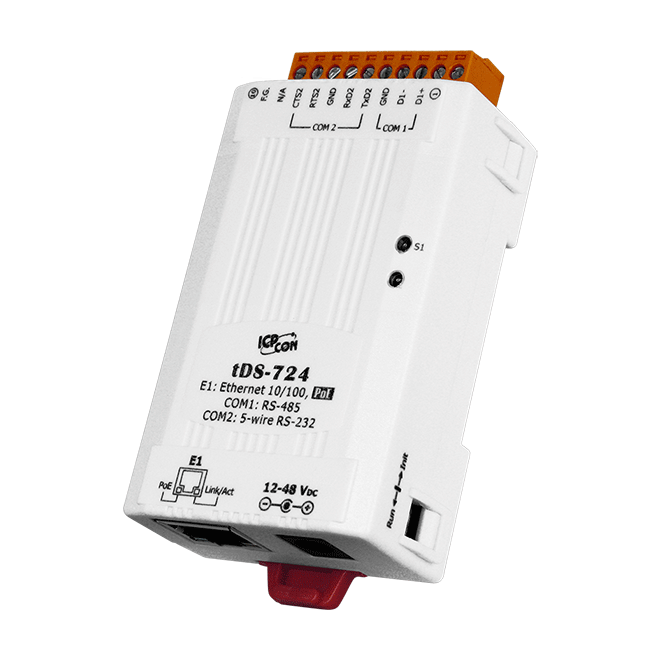 tDS-724 Tiny (1x RS-232 and 1x RS-485) Serial-to-Ethernet Device Server with PoE
