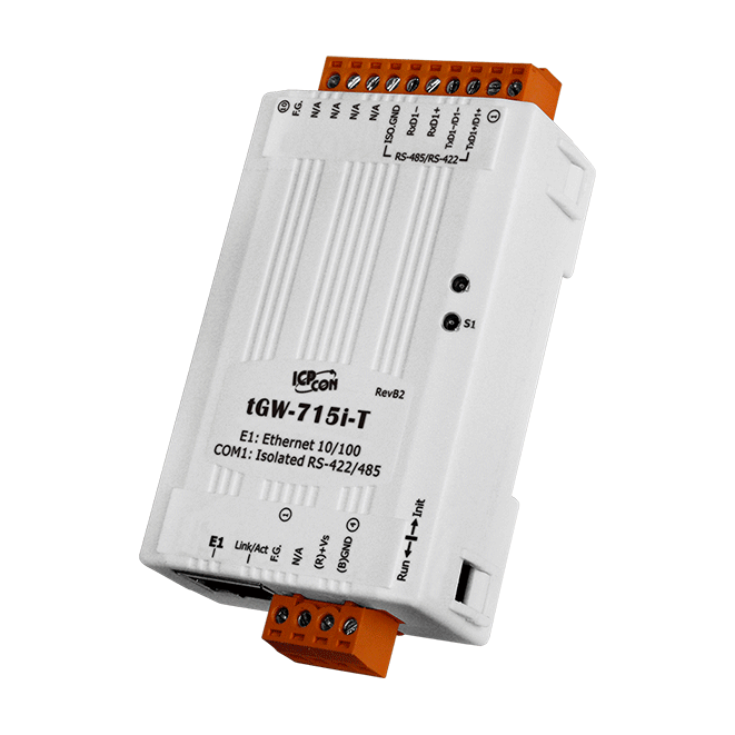 tGW-715i-T Tiny Modbus/TCP to RTU/ASCII Gateway with 1-port RS-422/485 (Terminal Block Power Input & Non PoE function)