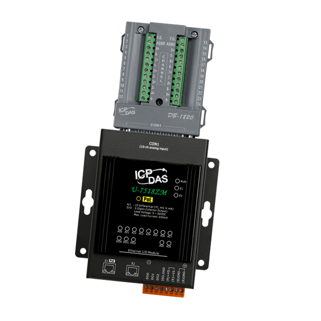 U-7518ZM/S OPC UA I/O Module with 10-ch Thermocouple Inputs, 3-ch DO and 2-port Ethernet Switch