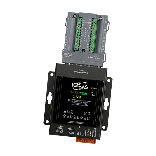 U-7519ZM/S OPC UA I/O Module with 10-ch AI, 3-ch DO, and 2-port Ethernet Switch