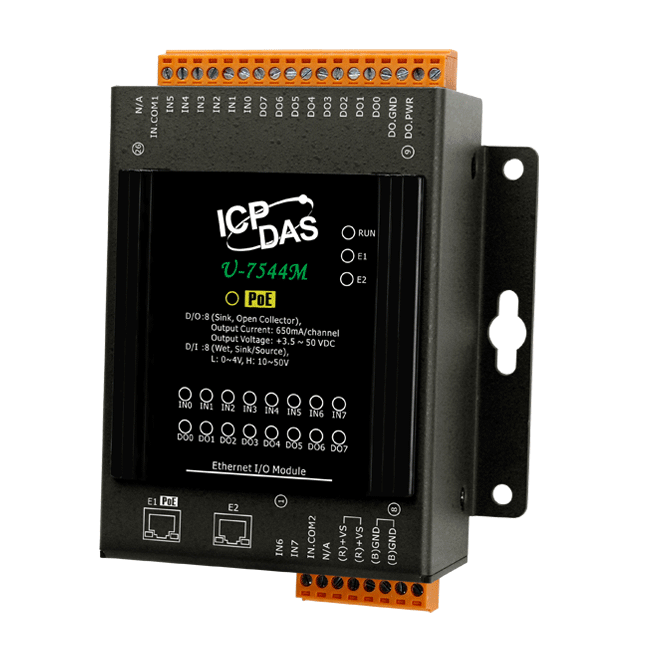 U-7544M OPC UA I/O Module with 8-channels DI, 8-channels DO and 2-port Ethernet Switch