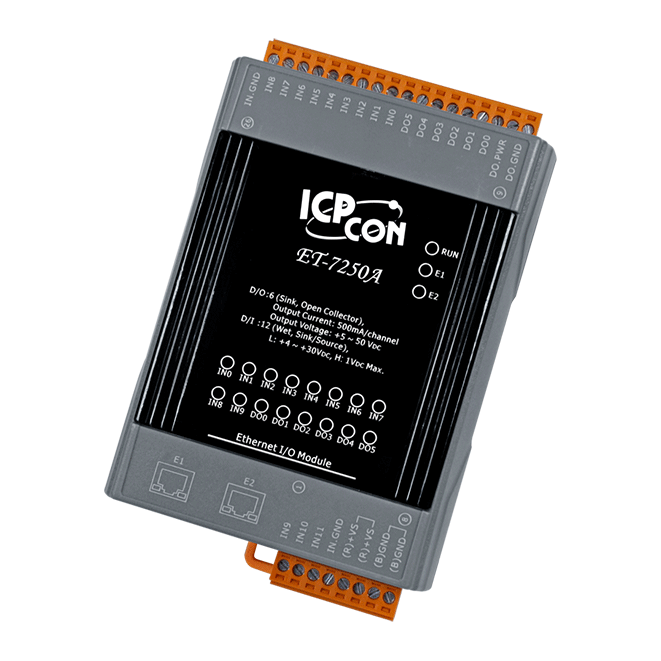 ET-7250A Ethernet I/O Module with 2-port Ethernet Switch, 12-ch DI and 6-ch DO