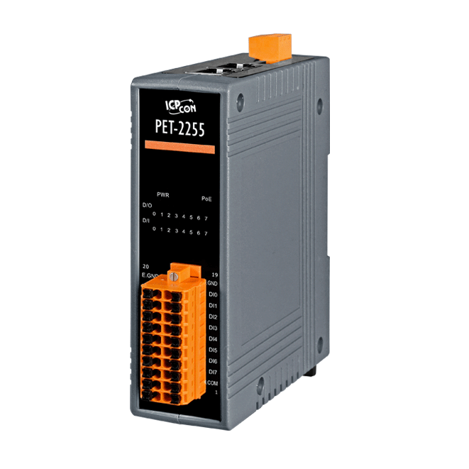 PET-2255 PoE Ethernet I/O Module with 8-ch DI and 8-ch Sink-type DO