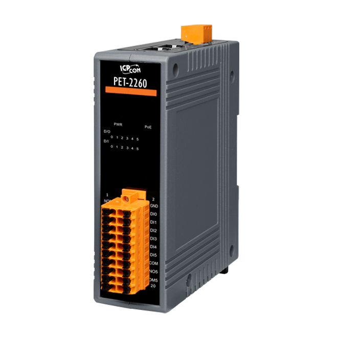 PET-2260 PoE Ethernet I/O Module with 6-ch DI & 6-ch Power Relay