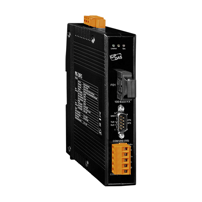 PDS-220FCS Programmable (1x RS-232 and 1x RS-422/485) Serial-to-Fiber Device Server with Modbus Gateway & 1-port Single-mode SC Fiber (30 km)