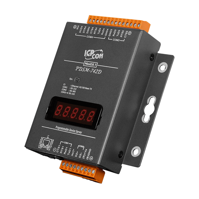 PDSM-742D Programmable (3x RS-232 and 1x RS-485) Serial-to-Ethernet Device Server with LED Display (Metal Case)