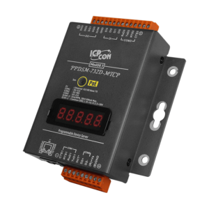 PPDSM-732D-MTCP Programmable (2x RS-232 and 1x RS-485) Serial-to-Ethernet Device Server with 4x DI, 4x DO, PoE, Modbus Gateway and LED Display (Metal Case)