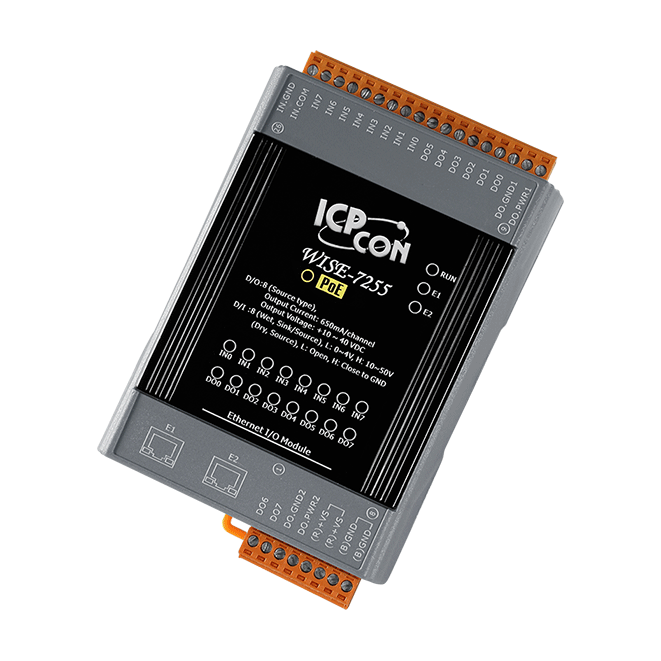 WISE-7255 Intelligent I/O Module with 8-ch DI, 8-ch DO and 2-port Ethernet Switch
