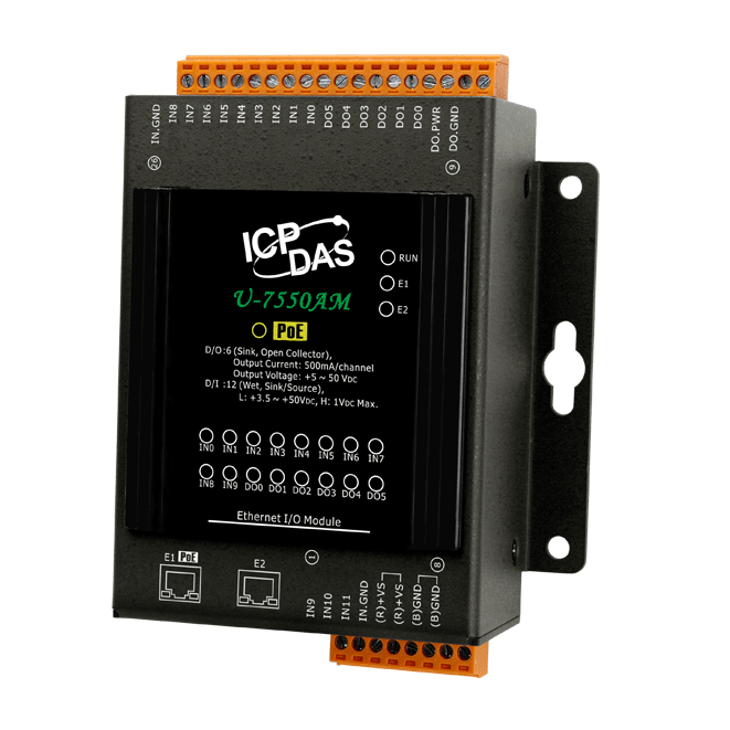 U-7550AM OPC UA I/O Module with 12-channels DI, 6-channels DO and 2-port Ethernet Switch