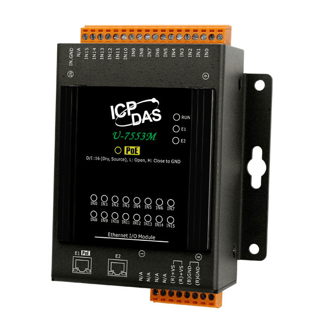 U-7553M OPC UA I/O Module with 16-channels DI (Source type) and 2-port Ethernet Switch