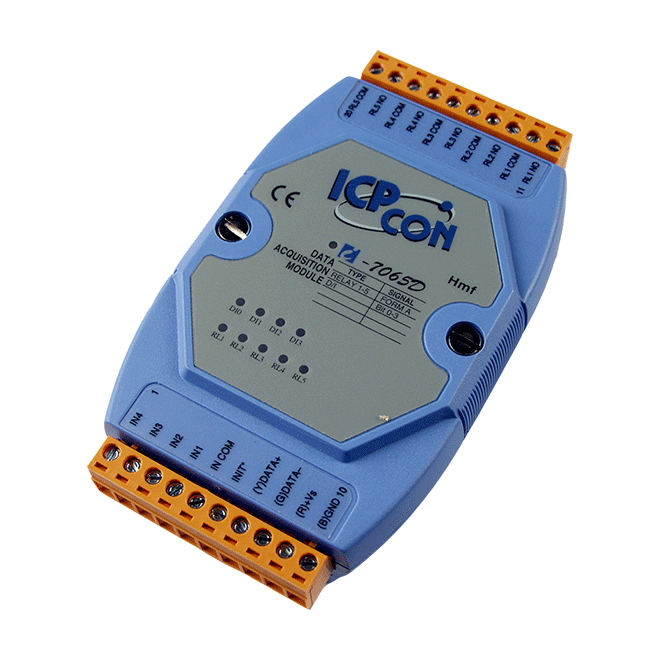 I-7065D 4-ch Isolated (Wet, 4~30 VDC) DI and 5-ch Power Relay Module with LED Display