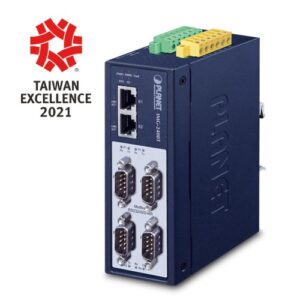 IMG-2400T IP40 Industrial 4-Port RS232/RS422/RS485 Modbus Gateway (2 x 10/100TX, -40~75 degrees C, 2KV isolation, 2 x DI + 2 x DO)