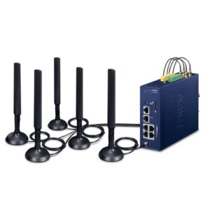 LCG-300-NR Industrial LoRaWAN + 5G NR Cellular Gateway with 5-Port 10/100/1000T (2* DI/DO, -40~75 degrees C & EU868 Sub 1G)