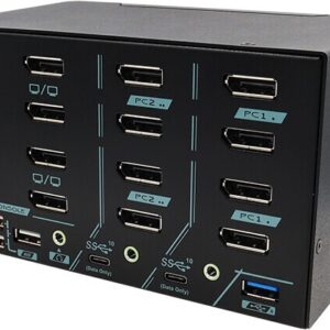 PAAG-ET3142B 2 Ports Quad Monitor 8K DisplayPort 1.4 KVM Switch With USB 3.2 Gen 2, Audio, Hotkey Control