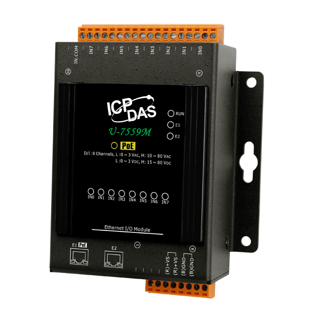 U-7559M OPC UA I/O Module with 8-channels AC/DC DI (10-80 VAC) and 2-port Ethernet Switch
