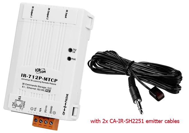 IR-712P-MTCP-5 Universal PoE IR Learning Module (2x IR outputs, 512x IR cmds) with 2x CA-IR-SH2251-5 emitter cables