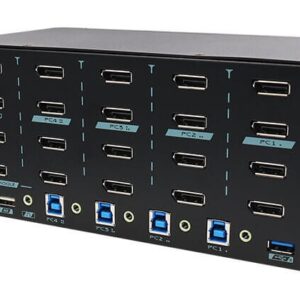 PAAG-E3144B 4 Ports 8K Quad Monitor DisplayPort 1.4 KVM Switch with USB 3.2 Gen 1 (5 Gbps) & Hotkey Control