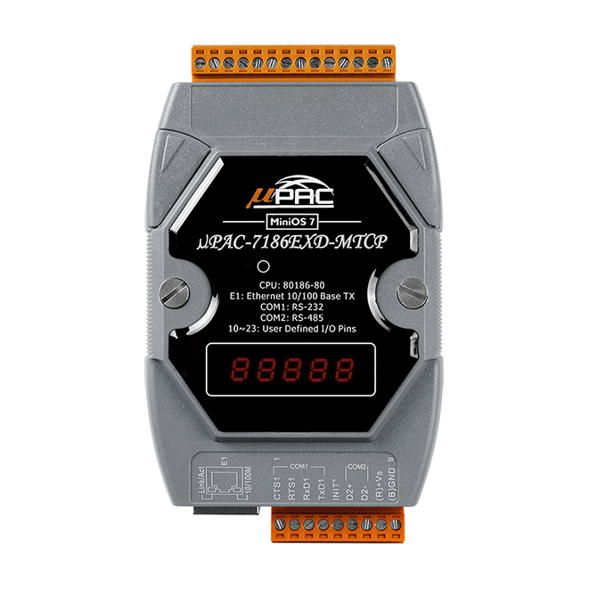 uPAC-7186EXD-MTCP-G Palm-sized Programmable Modbus Gateway with 80186-80 CPU, Modbus Firmware & 7-Segment LED Display