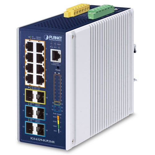 IGS-6329-8UP2S4X Industrial L3 8-Port 10/100/1000T 802.3bt PoE + 2-Port 1G/2.5G SFP + 4-Port 10G SFP+ Managed Ethernet Switch