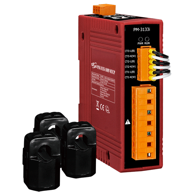 PM-3133i-100P-MTCP Modbus TCP, Isolated 3-phase power meter; includes 60A CT (Inside diameter 10 mm; wire lead 4 m) x 3