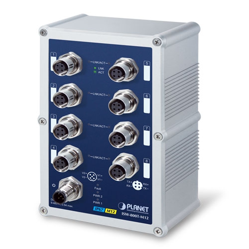 ISW-800T-M12 Industrial IP67 Rated 8-Port 10/100Mbps M12 Ethernet Switch (-40~75 degrees C)