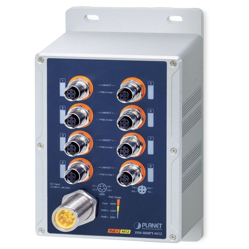 ISW-808PT-M12 Industrial IP67 8-Port 10/100TX M12 802.3at PoE+ Switch