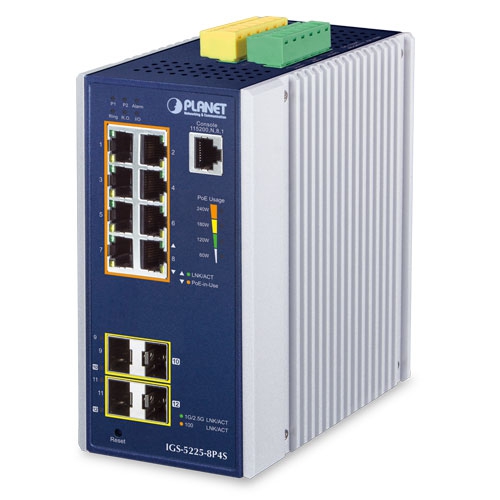IGS-5225-8P4S Industrial L2+8-Port 10/100/1000T 802.3at PoE + 2-Port 100/1G SFP + 2-Port 100/1G/2.5G SFP Managed Ethernet Switch