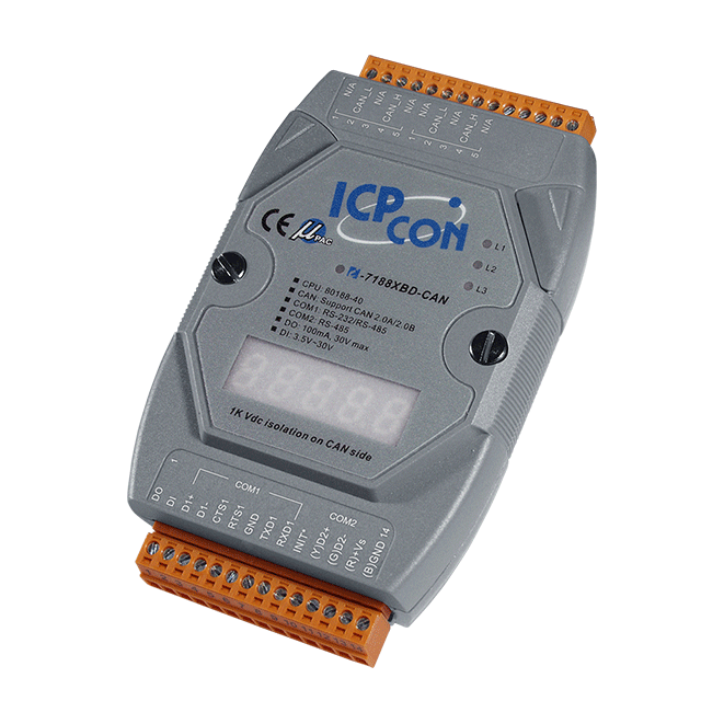 I-7188XBD-CAN-G CAN Controller with Serial Port, 7-segment Display, DI and DO Channels