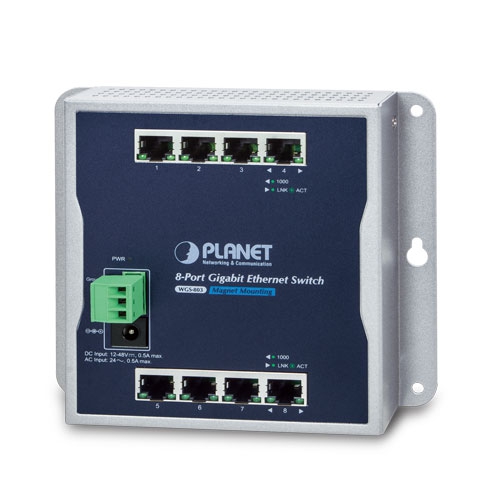 WGS-803 Industrial 8-Port 10/100/1000T Wall-mount Switch (-10~60 degrees C)