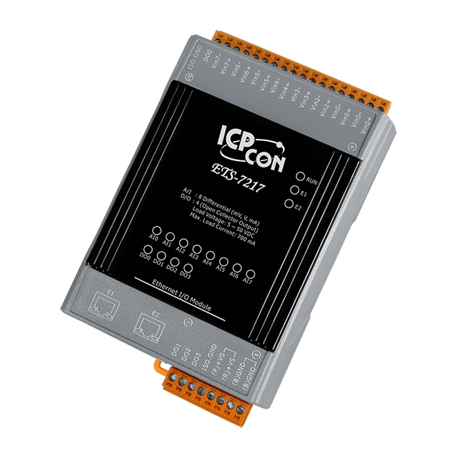 ETS-7217 Ethernet I/O Module with 2-port Ethernet Switch, 8-ch AI & 4-ch DO