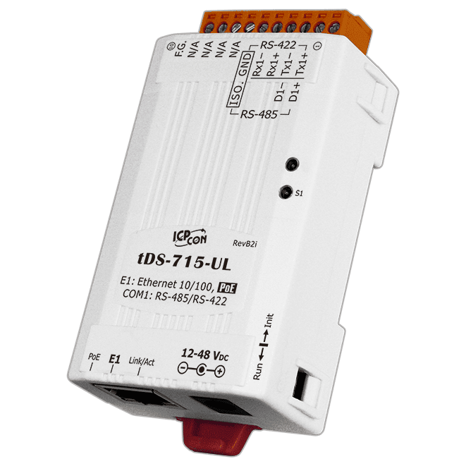 tDS-715-UL Tiny (1x RS-422/485) Serial-to-Ethernet Device Server with PoE (UL Approved)