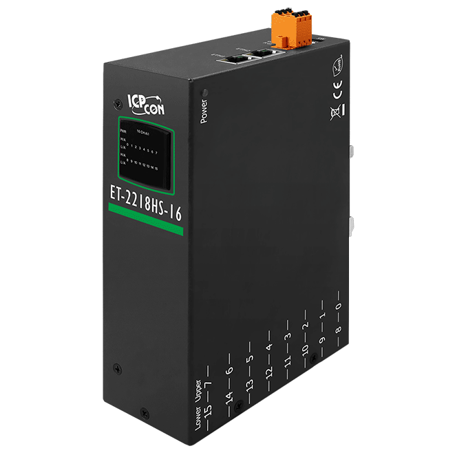ET-2218H-16 Ethernet I/O Module with 16-ch High Speed Thermocouple Input, Support Standard Thermocouple Connector