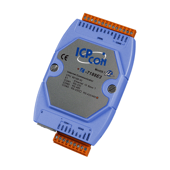 I-7188E3 Programmable Ethernet to 3x serial ports converter (1x RS-232, 1x RS-422 and 1x RS-485)